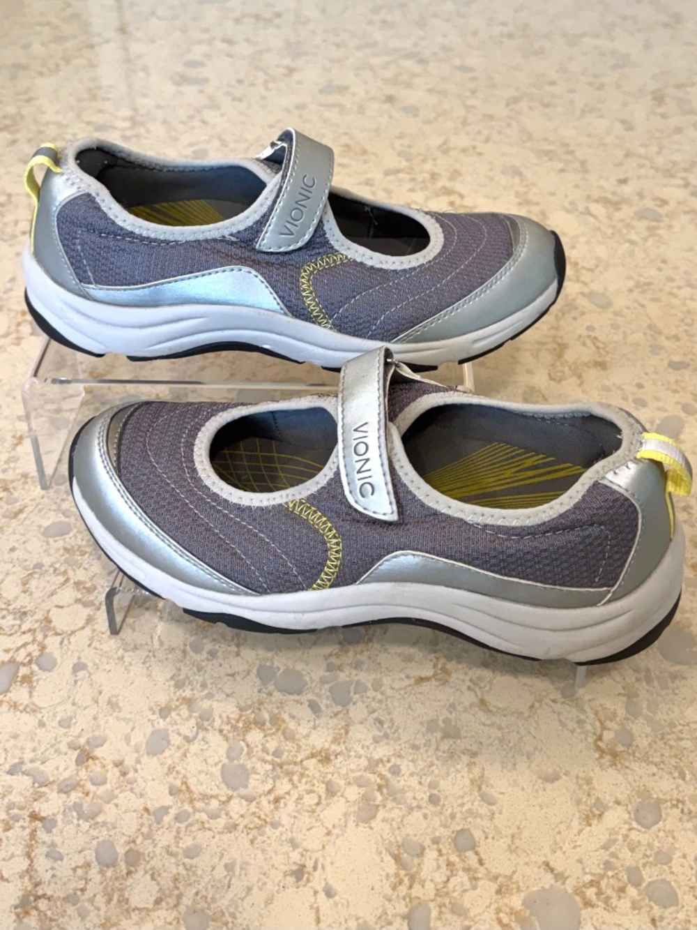 Women's, Size 6 M, Vionic Mary Jane Sneakers, Strong Arch Support, Gray & Silver